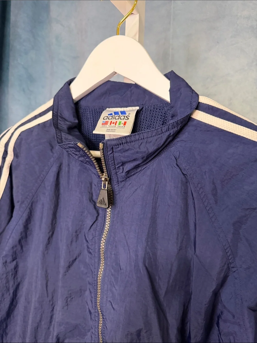 adidas Navy and White Half-Zip Track Jacket Size Large